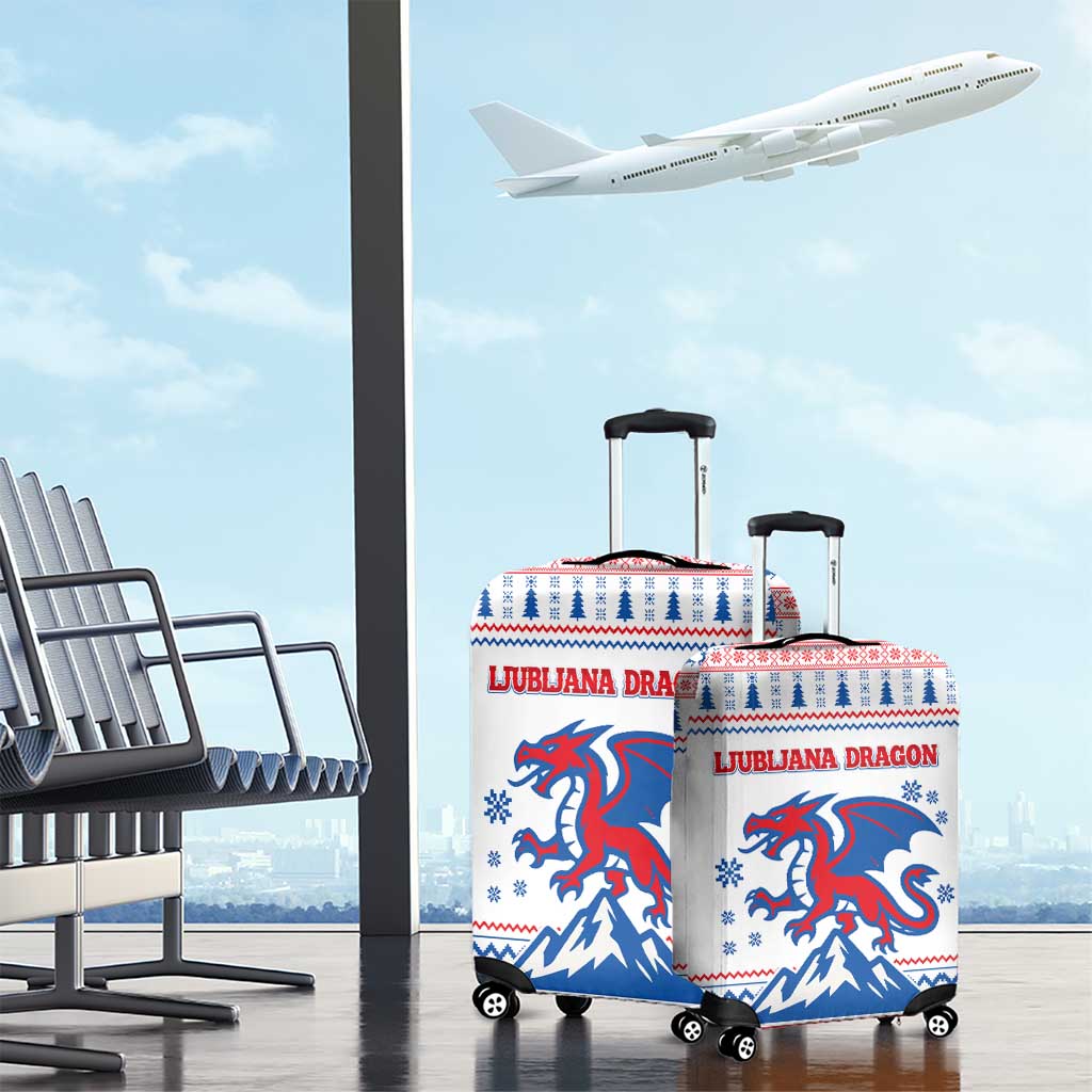 Slovenian Winter Luggage Cover Ljubljana Dragon with Nordic Snowflakes and Alpine Vibes TS04