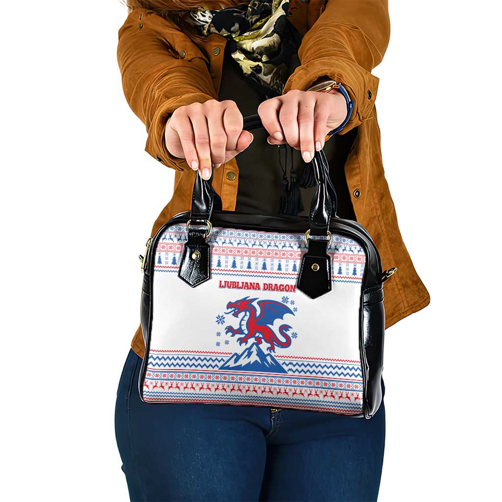 Slovenian Winter Shoulder Handbag Ljubljana Dragon with Nordic Snowflakes and Alpine Vibes TS04