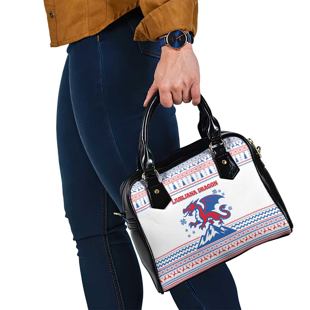 Slovenian Winter Shoulder Handbag Ljubljana Dragon with Nordic Snowflakes and Alpine Vibes TS04