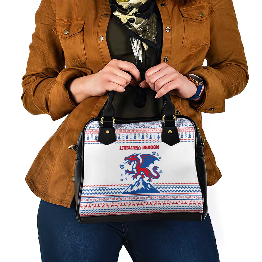 Slovenian Winter Shoulder Handbag Ljubljana Dragon with Nordic Snowflakes and Alpine Vibes TS04