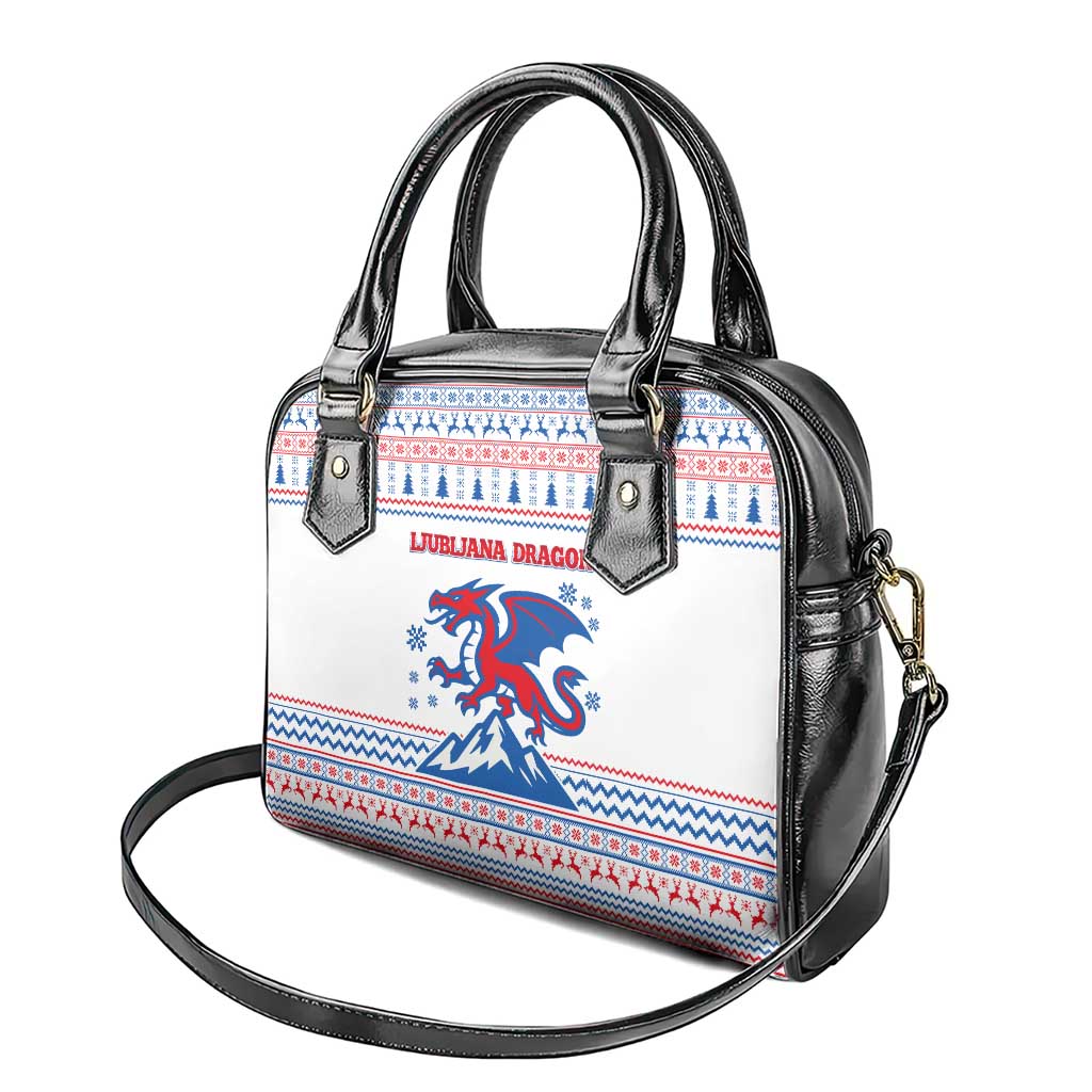 Slovenian Winter Shoulder Handbag Ljubljana Dragon with Nordic Snowflakes and Alpine Vibes TS04