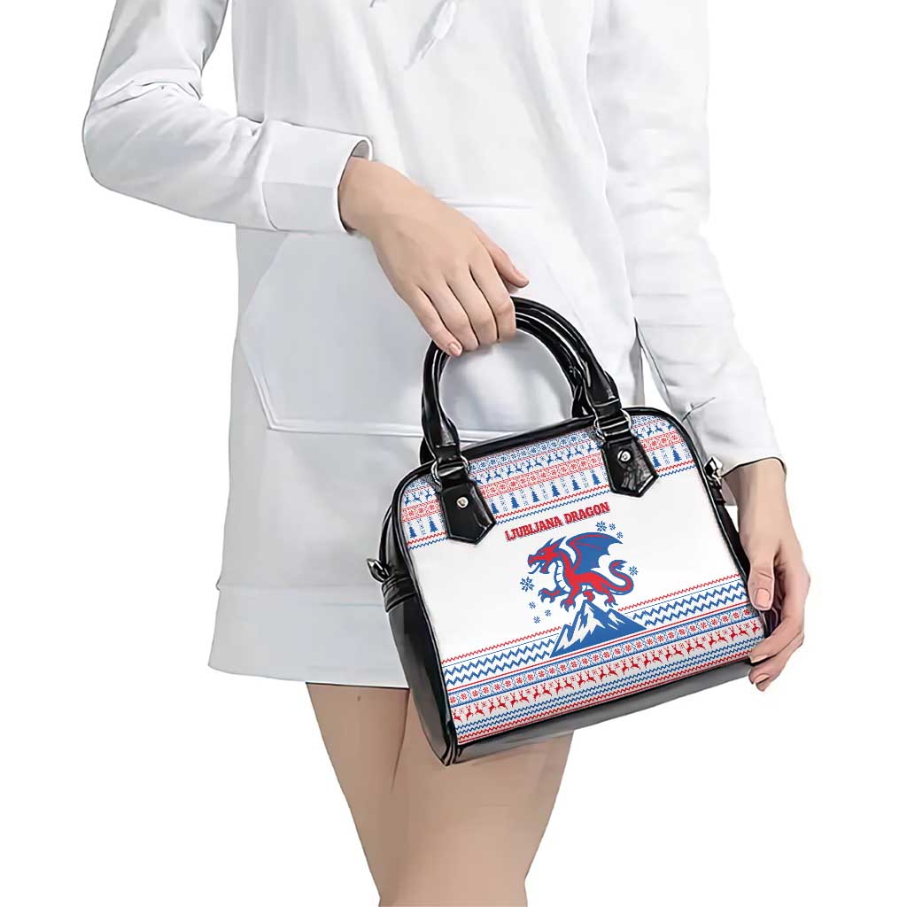 Slovenian Winter Shoulder Handbag Ljubljana Dragon with Nordic Snowflakes and Alpine Vibes TS04