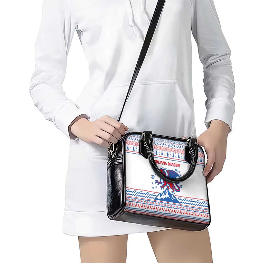Slovenian Winter Shoulder Handbag Ljubljana Dragon with Nordic Snowflakes and Alpine Vibes TS04