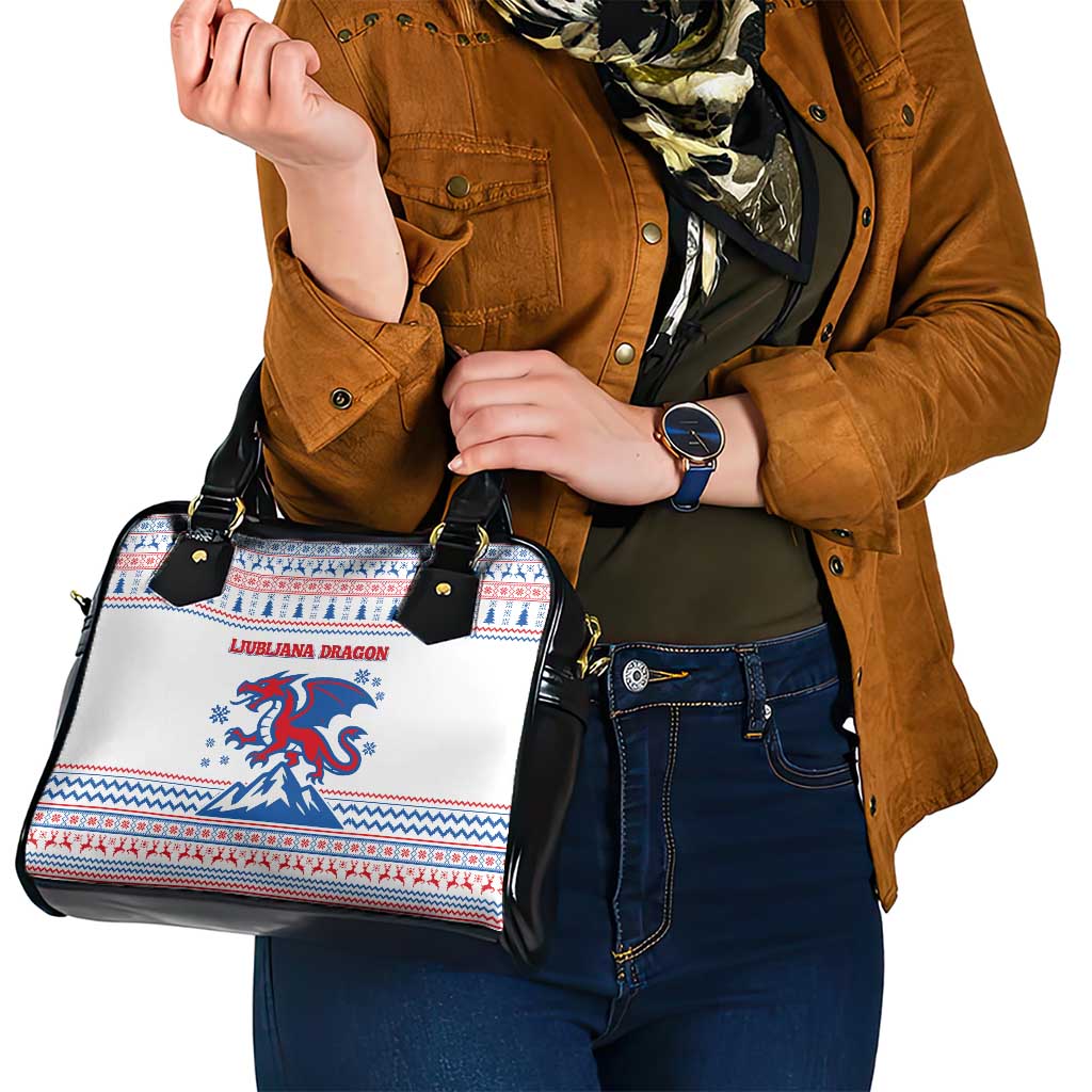 Slovenian Winter Shoulder Handbag Ljubljana Dragon with Nordic Snowflakes and Alpine Vibes TS04