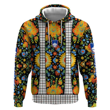Slovenia Folk Art Hoodie Bright Floral Pattern with National Crest Emblem TS04