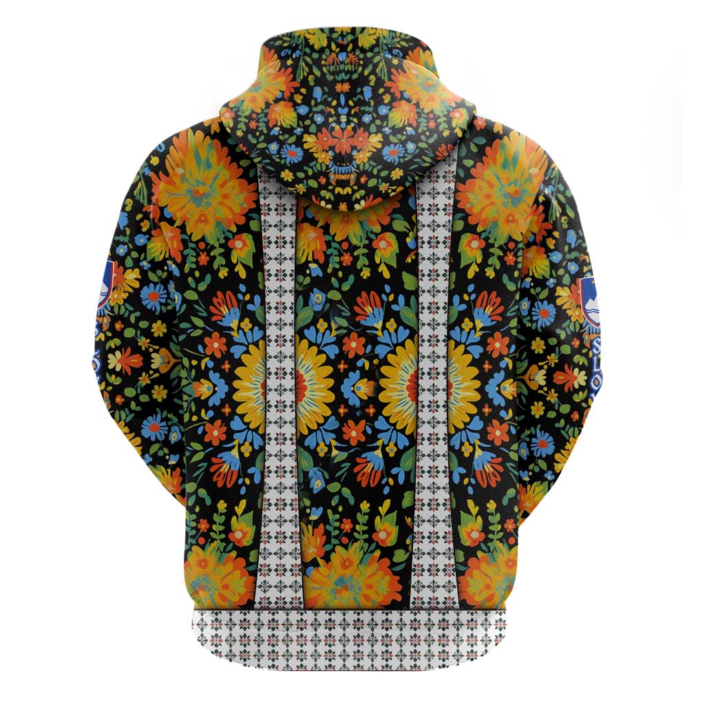 Slovenia Folk Art Hoodie Bright Floral Pattern with National Crest Emblem TS04