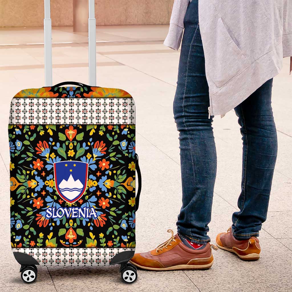 Slovenia Folk Art Luggage Cover Bright Floral Pattern with National Crest Emblem TS04