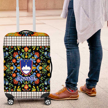 Slovenia Folk Art Luggage Cover Bright Floral Pattern with National Crest Emblem TS04