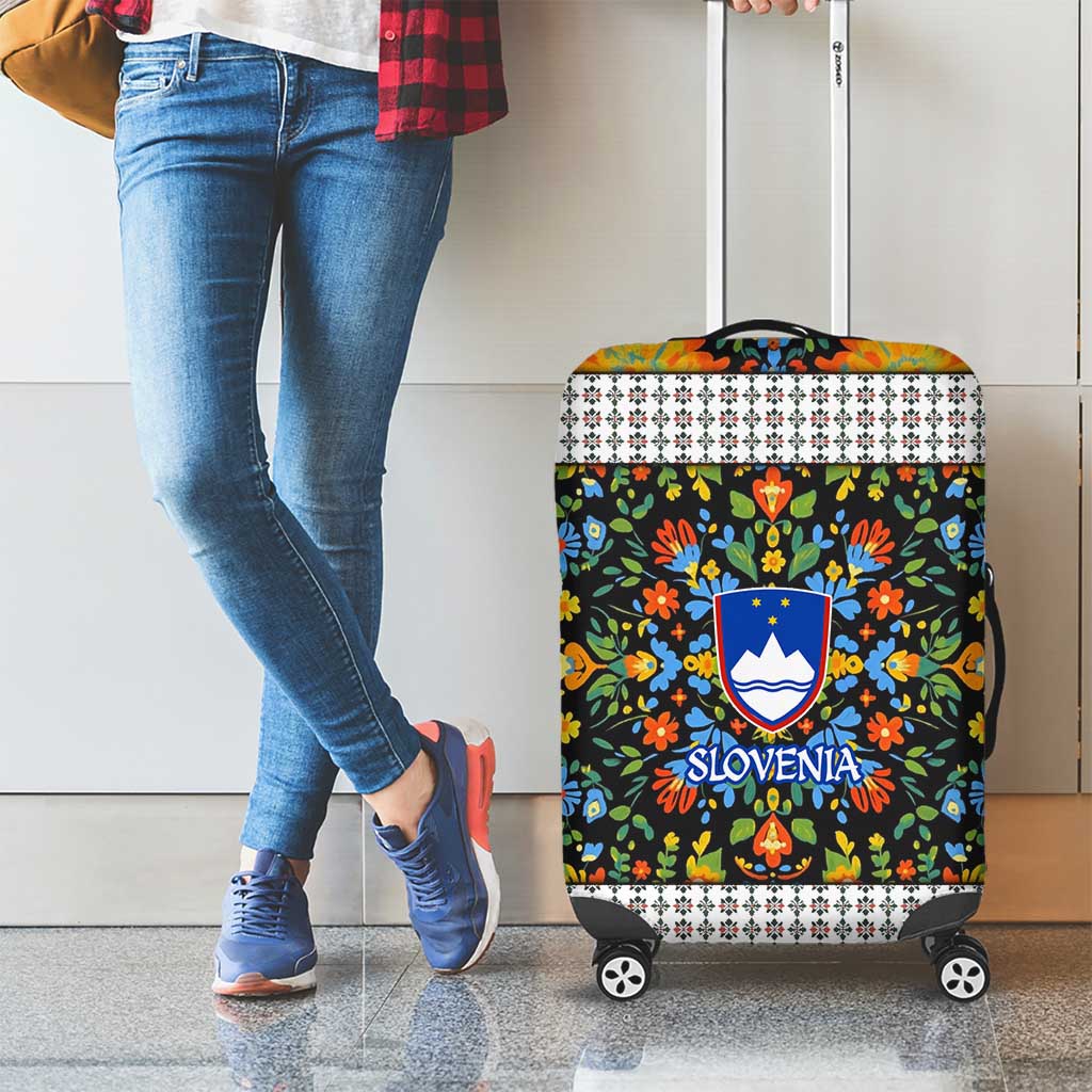 Slovenia Folk Art Luggage Cover Bright Floral Pattern with National Crest Emblem TS04