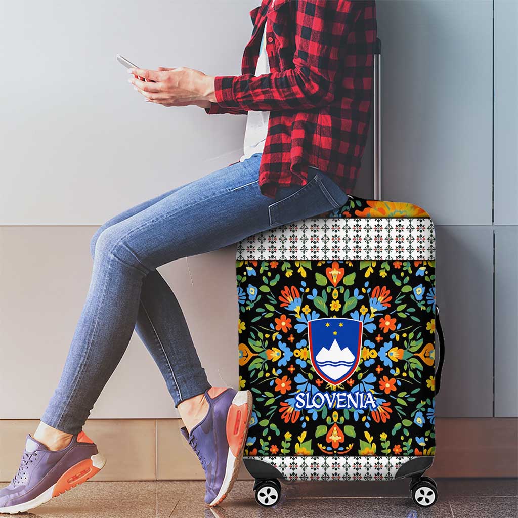 Slovenia Folk Art Luggage Cover Bright Floral Pattern with National Crest Emblem TS04