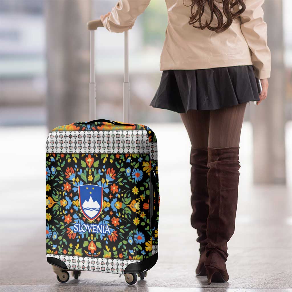 Slovenia Folk Art Luggage Cover Bright Floral Pattern with National Crest Emblem TS04