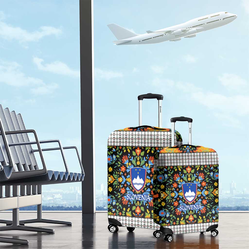 Slovenia Folk Art Luggage Cover Bright Floral Pattern with National Crest Emblem TS04