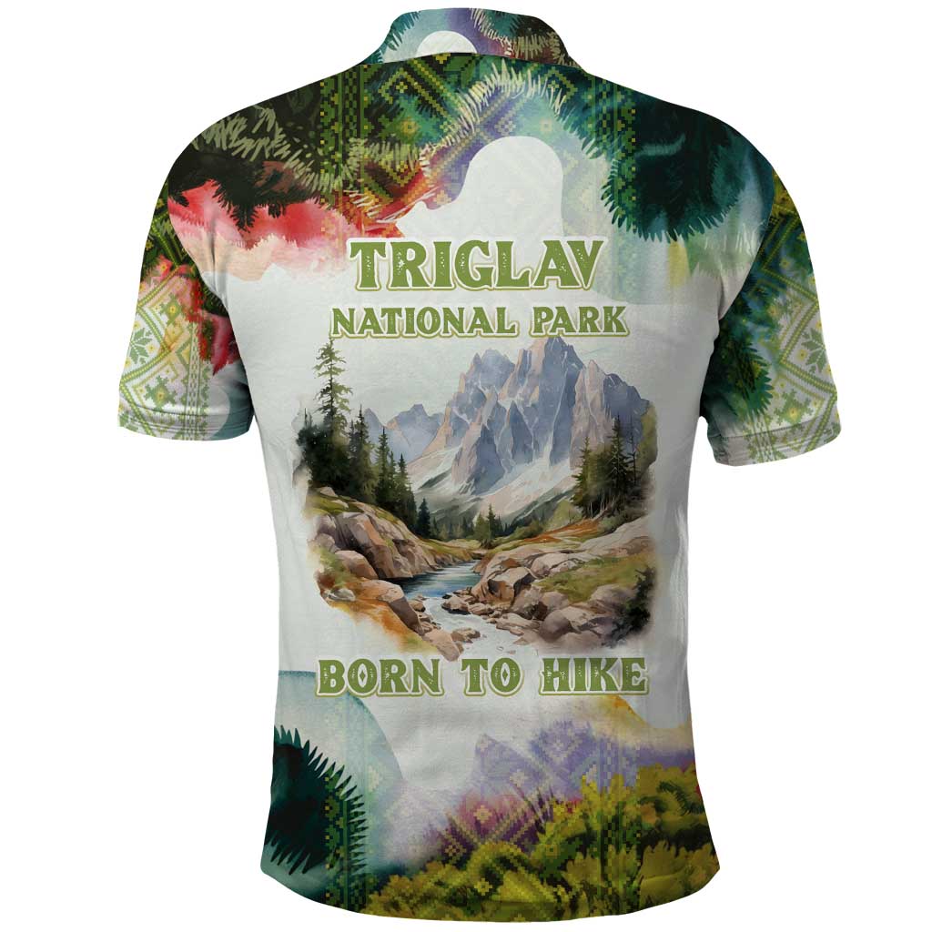 Triglav National Park Polo Shirt Mountain Landscape with Slovenia Crest and Folk Art Details TS04