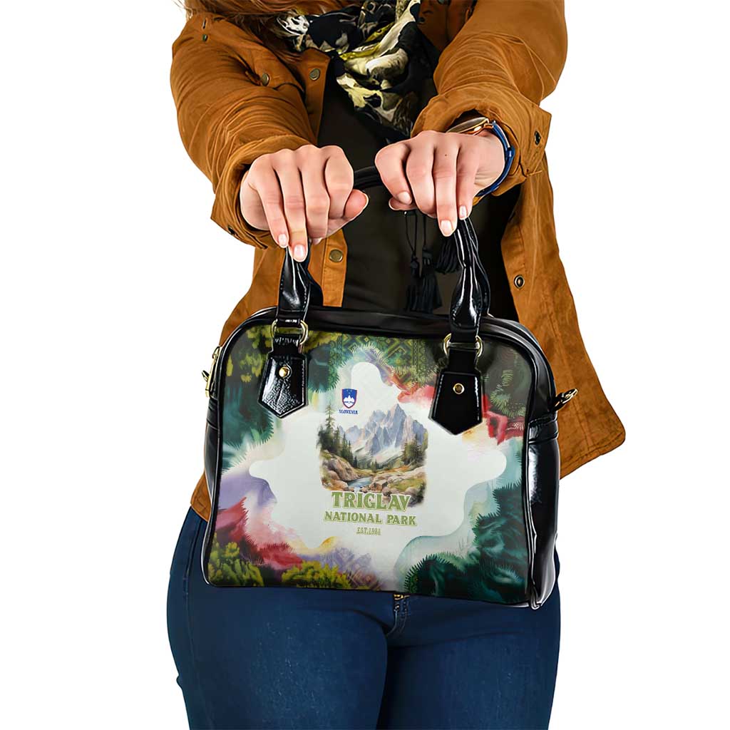 Triglav National Park Shoulder Handbag Mountain Landscape with Slovenia Crest and Folk Art Details TS04