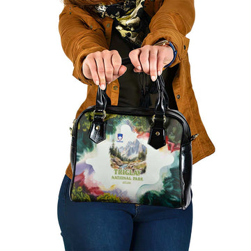 Triglav National Park Shoulder Handbag Mountain Landscape with Slovenia Crest and Folk Art Details TS04