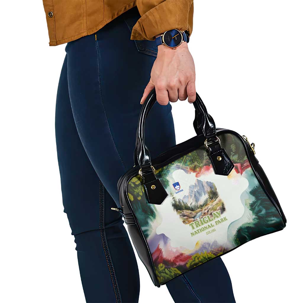Triglav National Park Shoulder Handbag Mountain Landscape with Slovenia Crest and Folk Art Details TS04