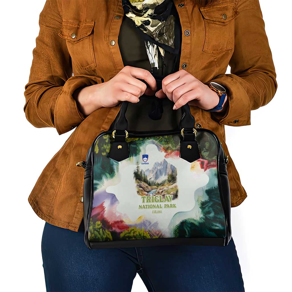Triglav National Park Shoulder Handbag Mountain Landscape with Slovenia Crest and Folk Art Details TS04