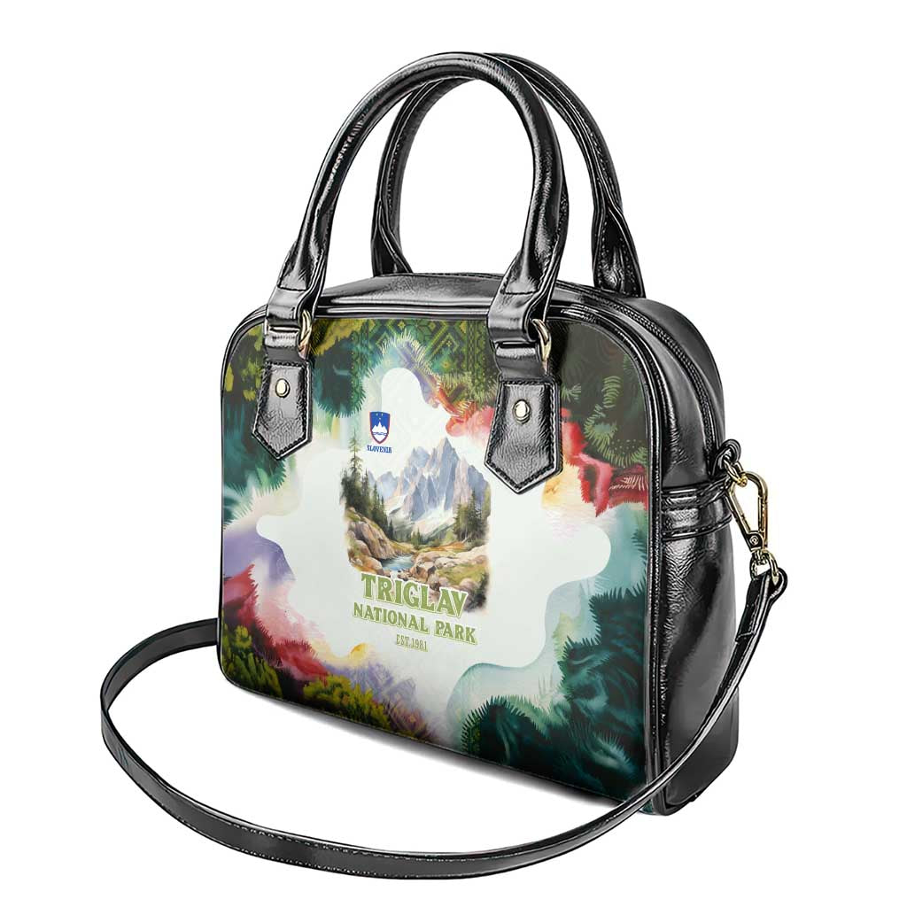 Triglav National Park Shoulder Handbag Mountain Landscape with Slovenia Crest and Folk Art Details TS04