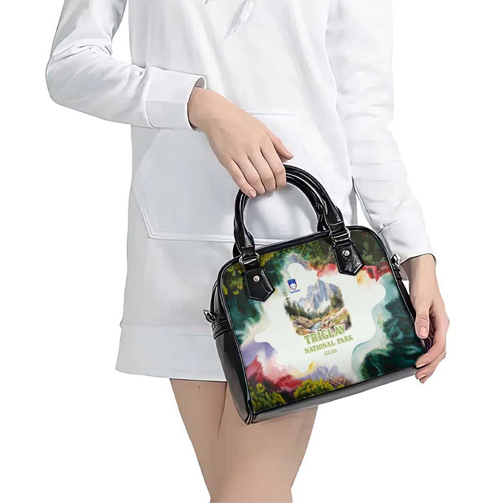 Triglav National Park Shoulder Handbag Mountain Landscape with Slovenia Crest and Folk Art Details TS04