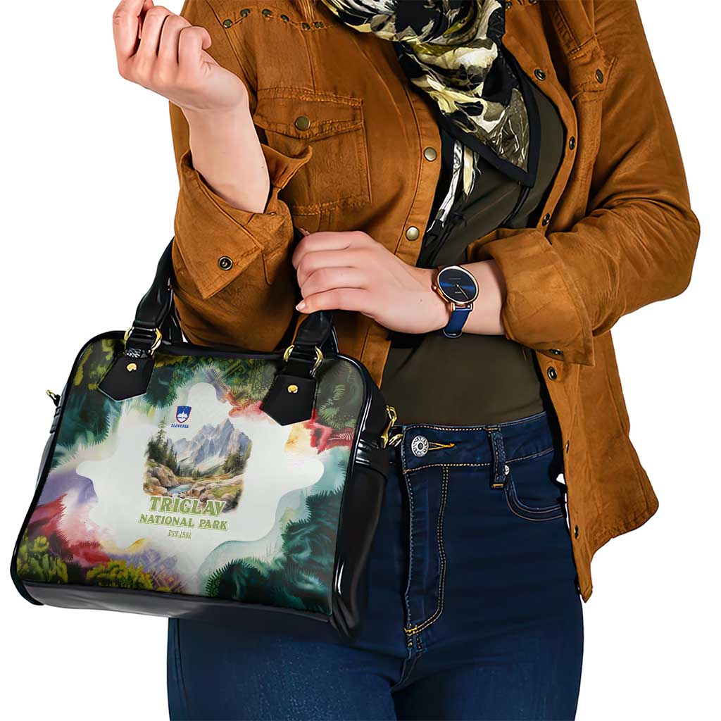 Triglav National Park Shoulder Handbag Mountain Landscape with Slovenia Crest and Folk Art Details TS04