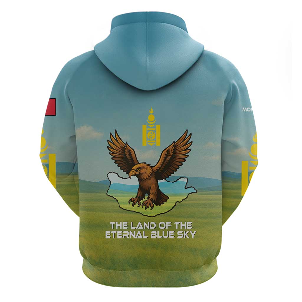 Mongolia Hoodie with Eagle Map Eternal Blue Sky Steppe Spirit TS04
