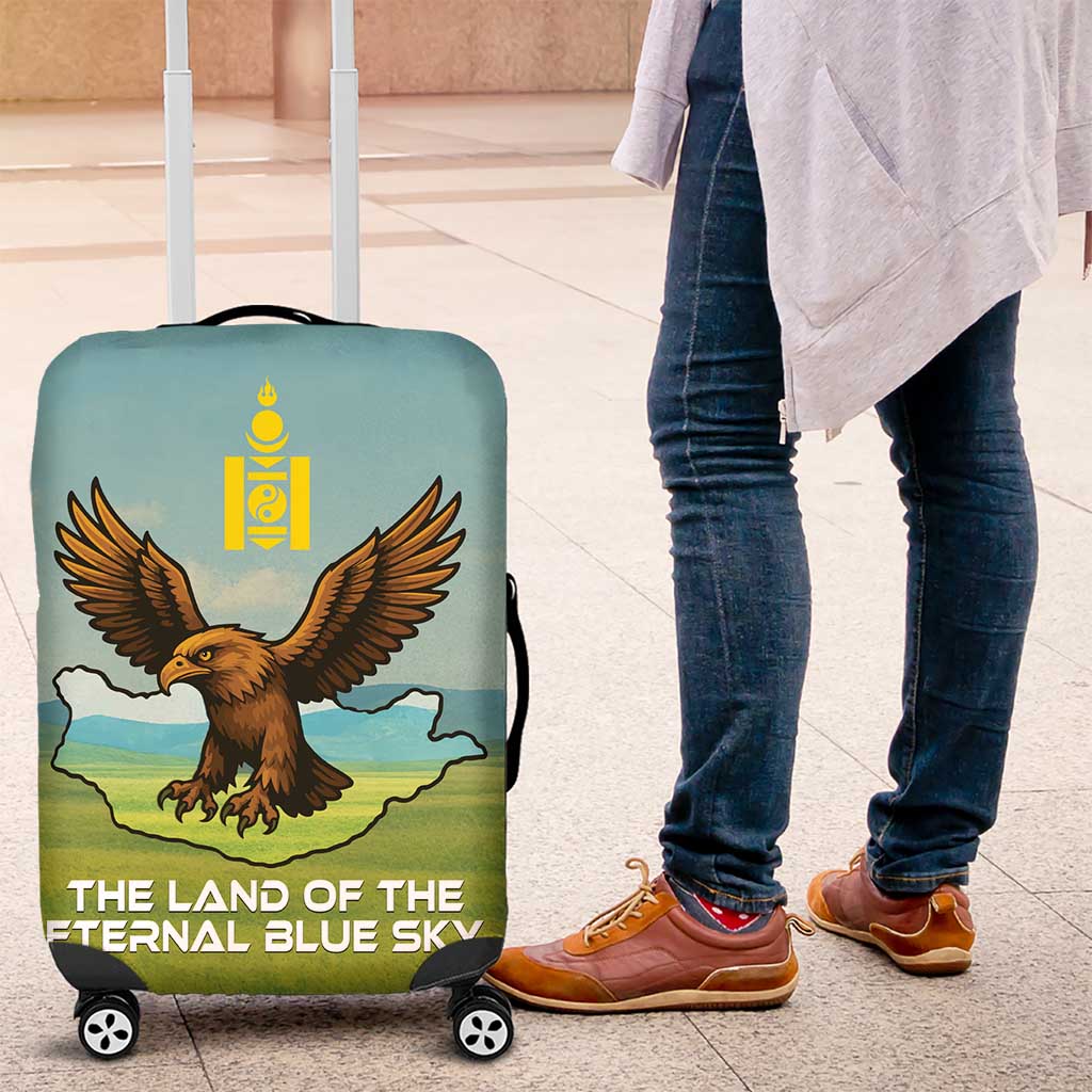 Mongolia Luggage Cover with Eagle Map Eternal Blue Sky Steppe Spirit TS04