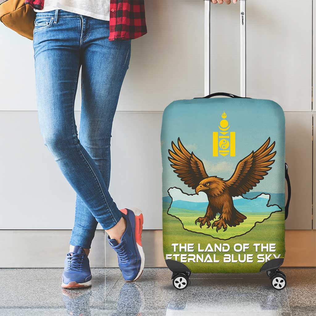 Mongolia Luggage Cover with Eagle Map Eternal Blue Sky Steppe Spirit TS04