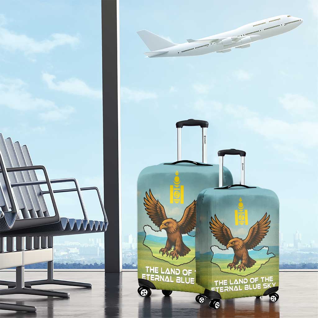 Mongolia Luggage Cover with Eagle Map Eternal Blue Sky Steppe Spirit TS04