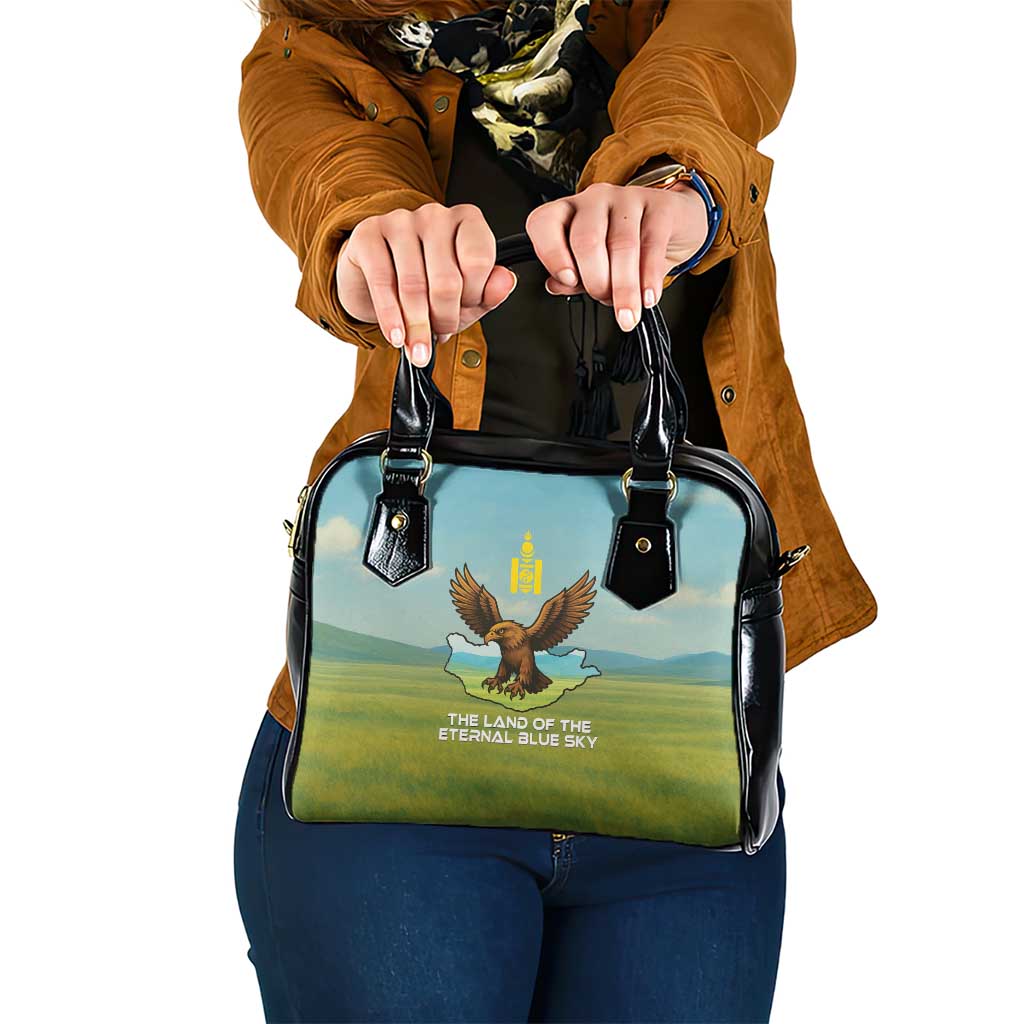 Mongolia Shoulder Handbag with Eagle Map Eternal Blue Sky Steppe Spirit TS04