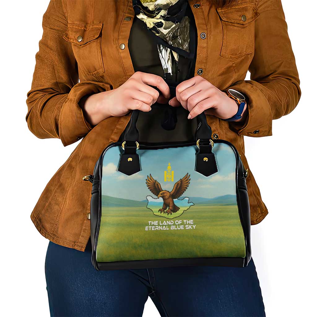 Mongolia Shoulder Handbag with Eagle Map Eternal Blue Sky Steppe Spirit TS04