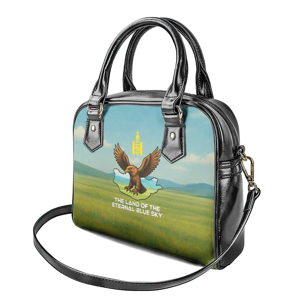 Mongolia Shoulder Handbag with Eagle Map Eternal Blue Sky Steppe Spirit TS04