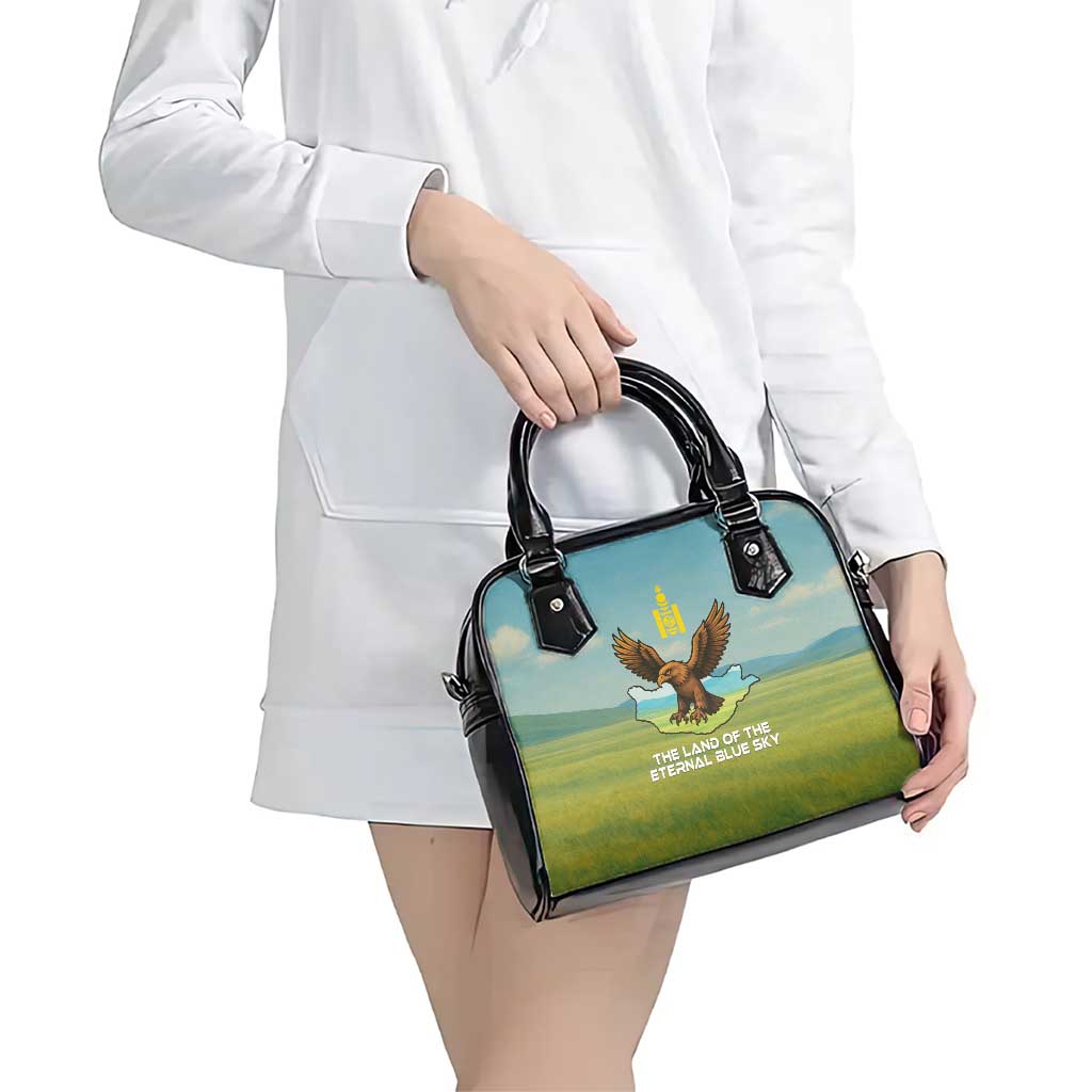Mongolia Shoulder Handbag with Eagle Map Eternal Blue Sky Steppe Spirit TS04