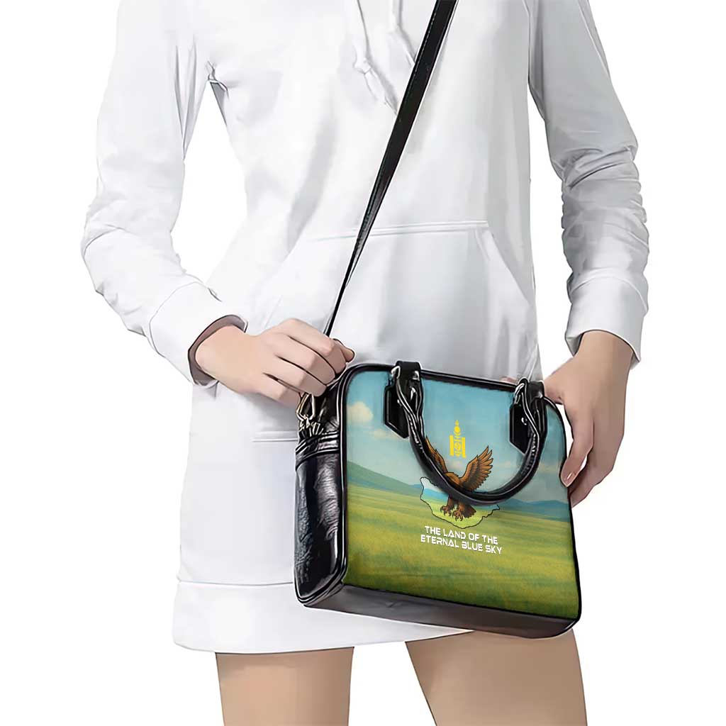 Mongolia Shoulder Handbag with Eagle Map Eternal Blue Sky Steppe Spirit TS04