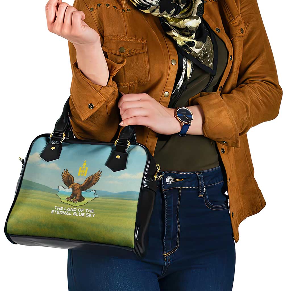 Mongolia Shoulder Handbag with Eagle Map Eternal Blue Sky Steppe Spirit TS04