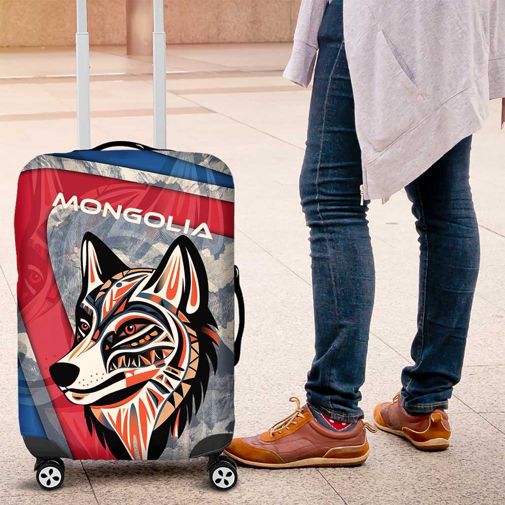 Mongolia Luggage Cover with Tribal Wolf Clouds Red Blue Flag Spirit TS04