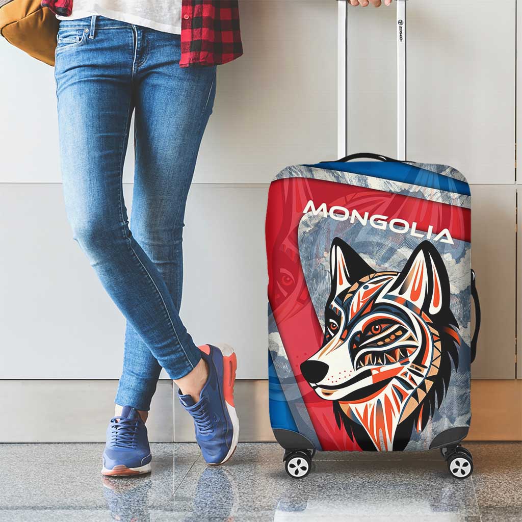 Mongolia Luggage Cover with Tribal Wolf Clouds Red Blue Flag Spirit TS04