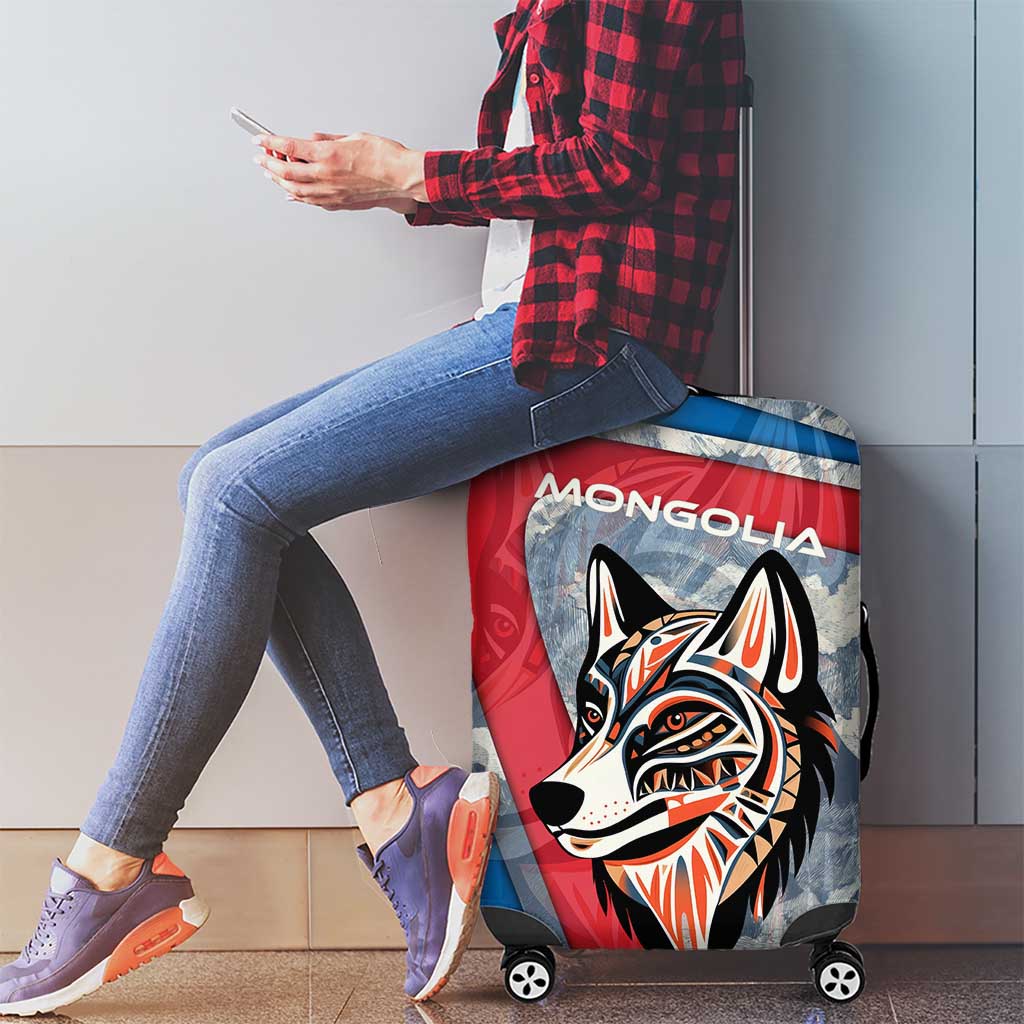 Mongolia Luggage Cover with Tribal Wolf Clouds Red Blue Flag Spirit TS04