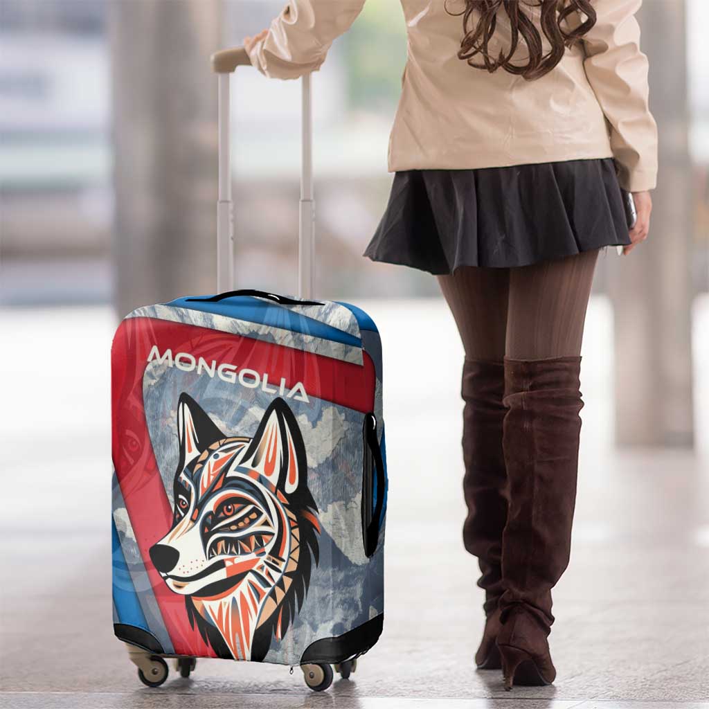 Mongolia Luggage Cover with Tribal Wolf Clouds Red Blue Flag Spirit TS04