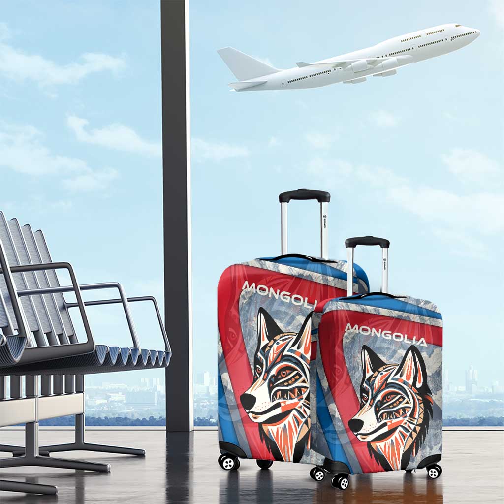 Mongolia Luggage Cover with Tribal Wolf Clouds Red Blue Flag Spirit TS04