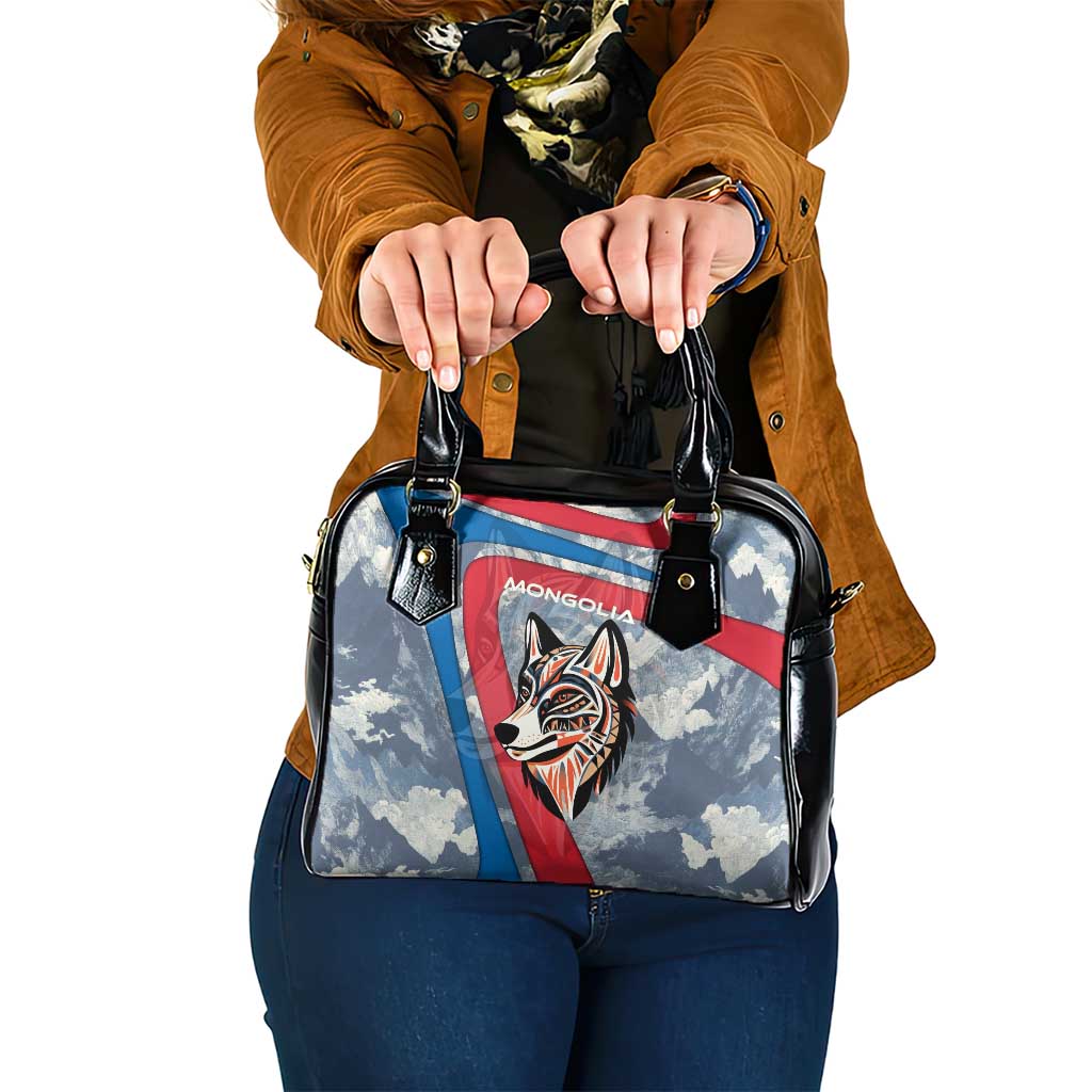 Mongolia Shoulder Handbag with Tribal Wolf Clouds Red Blue Flag Spirit TS04