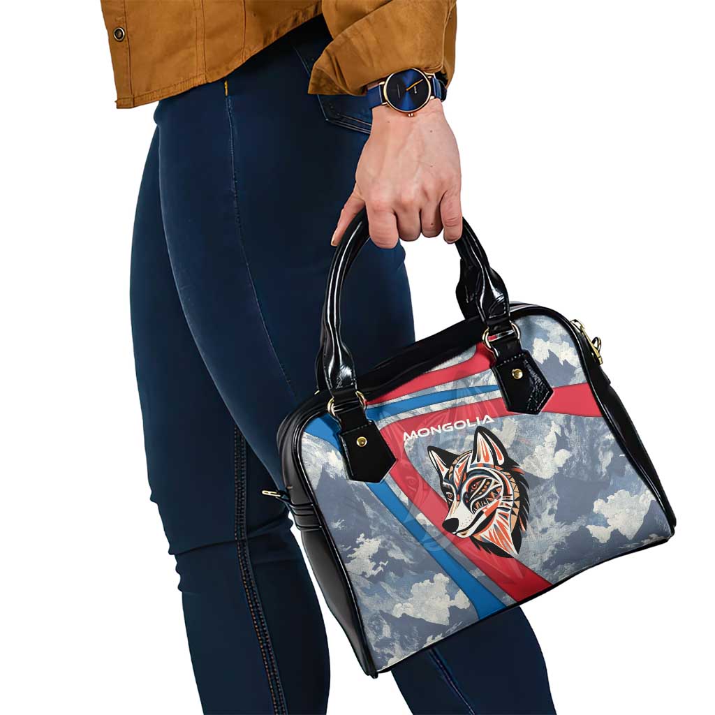 Mongolia Shoulder Handbag with Tribal Wolf Clouds Red Blue Flag Spirit TS04