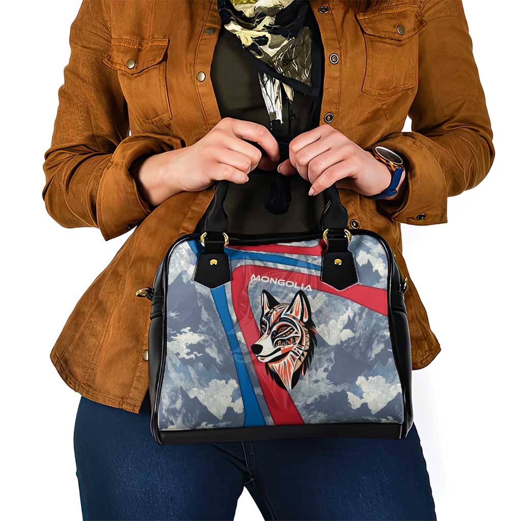 Mongolia Shoulder Handbag with Tribal Wolf Clouds Red Blue Flag Spirit TS04