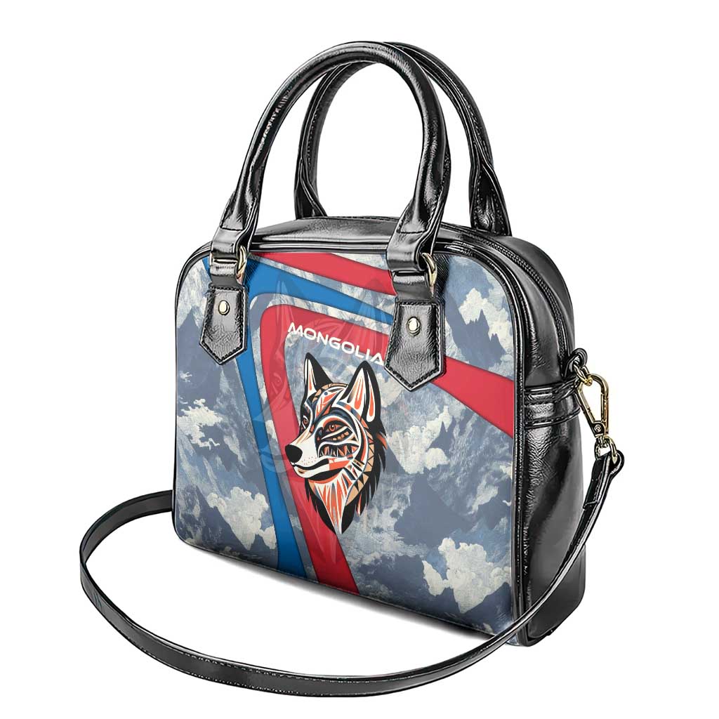 Mongolia Shoulder Handbag with Tribal Wolf Clouds Red Blue Flag Spirit TS04