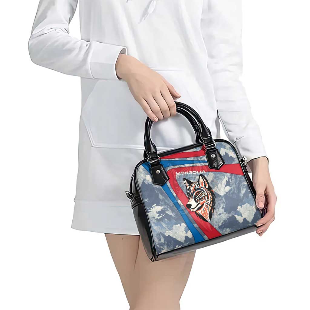 Mongolia Shoulder Handbag with Tribal Wolf Clouds Red Blue Flag Spirit TS04