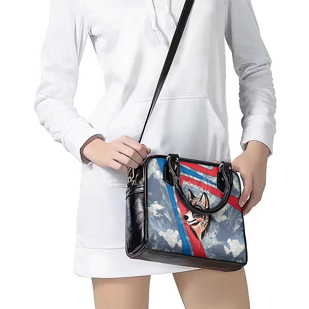 Mongolia Shoulder Handbag with Tribal Wolf Clouds Red Blue Flag Spirit TS04