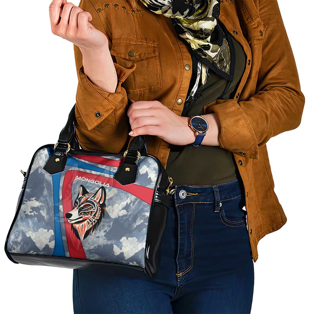 Mongolia Shoulder Handbag with Tribal Wolf Clouds Red Blue Flag Spirit TS04