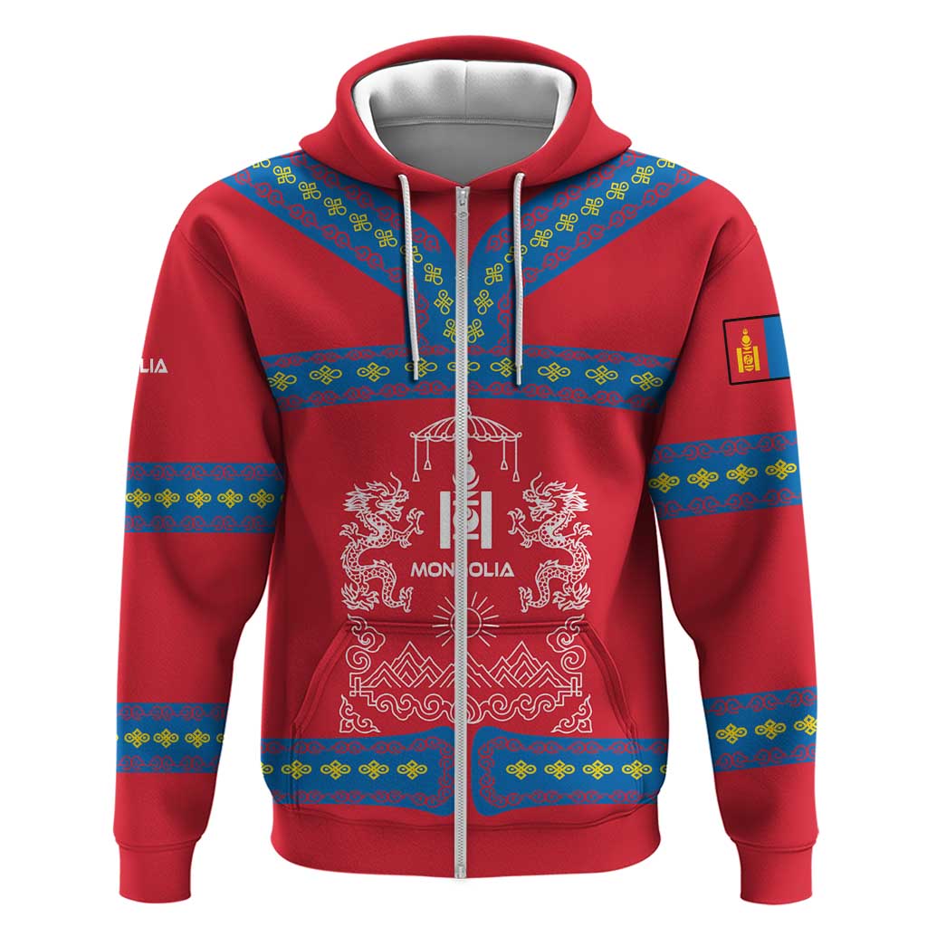 Mongolia Hoodie with Soyombo Dragon Sun Red Blue Tradition Spirit TS04