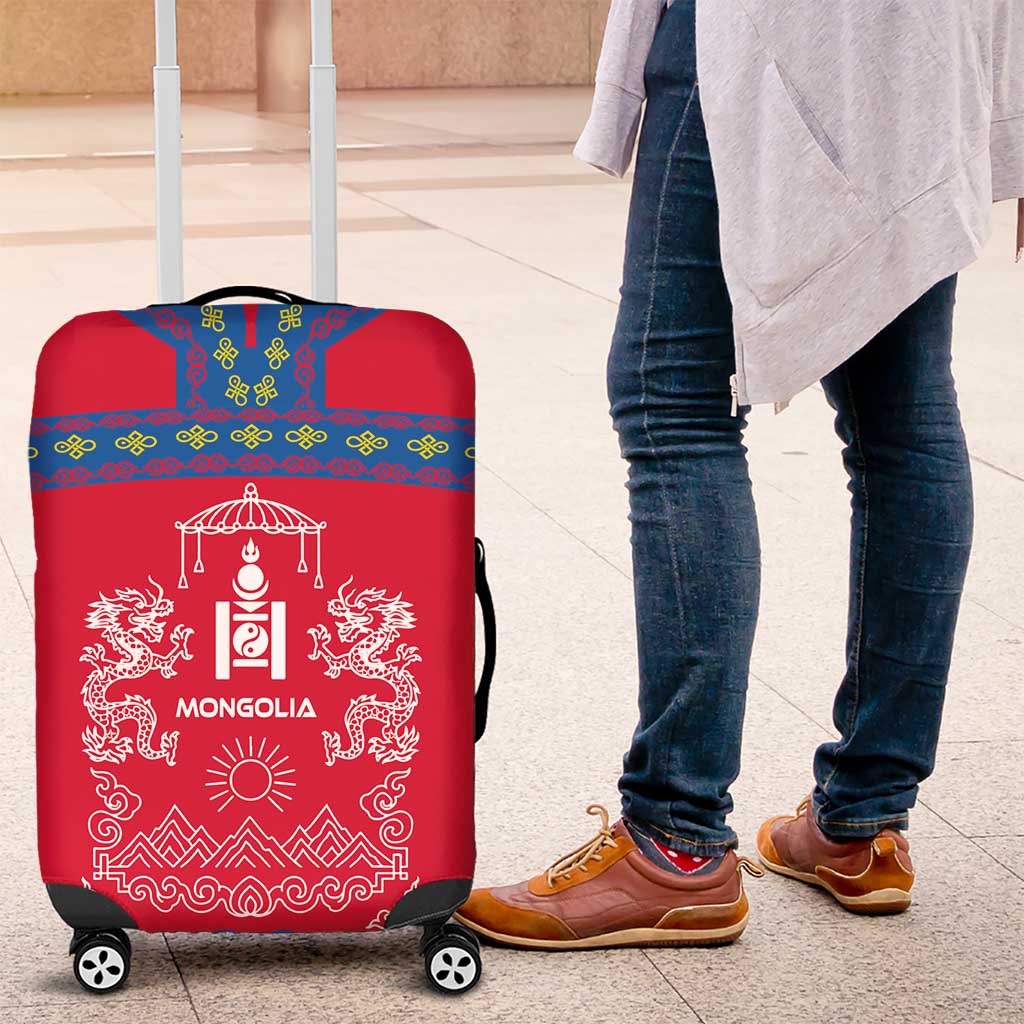 Mongolia Luggage Cover with Soyombo Dragon Sun Red Blue Tradition Spirit TS04