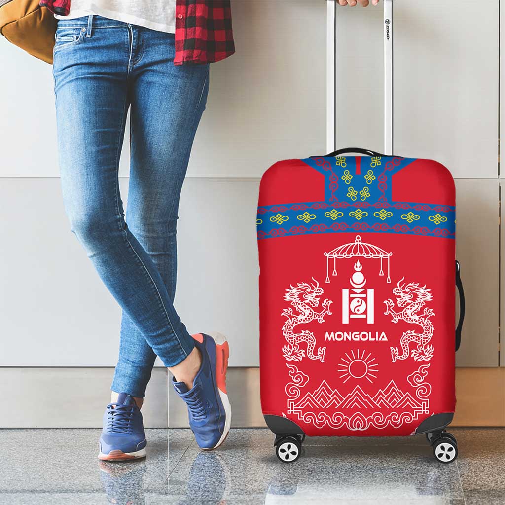 Mongolia Luggage Cover with Soyombo Dragon Sun Red Blue Tradition Spirit TS04