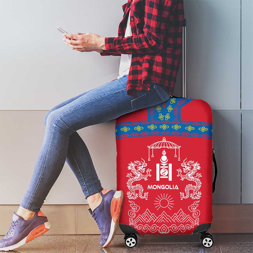 Mongolia Luggage Cover with Soyombo Dragon Sun Red Blue Tradition Spirit TS04